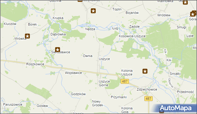 mapa Uszyce, Uszyce na mapie Targeo