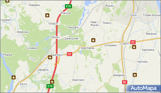 mapa Waćmierek, Waćmierek na mapie Targeo