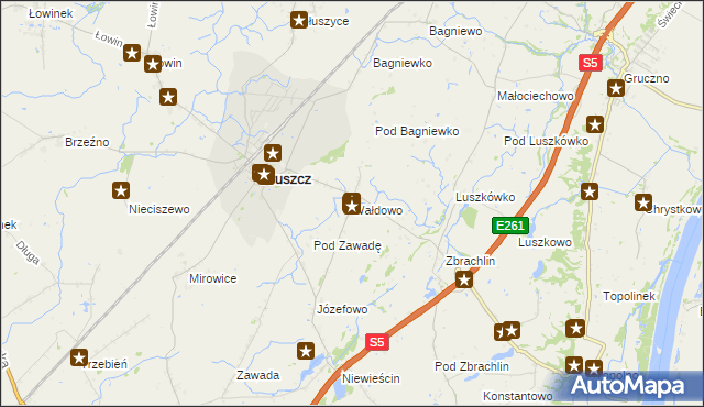 mapa Wałdowo gmina Pruszcz, Wałdowo gmina Pruszcz na mapie Targeo