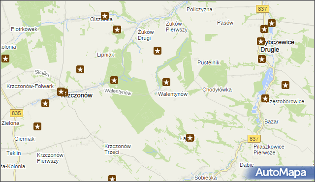 mapa Walentynów gmina Krzczonów, Walentynów gmina Krzczonów na mapie Targeo