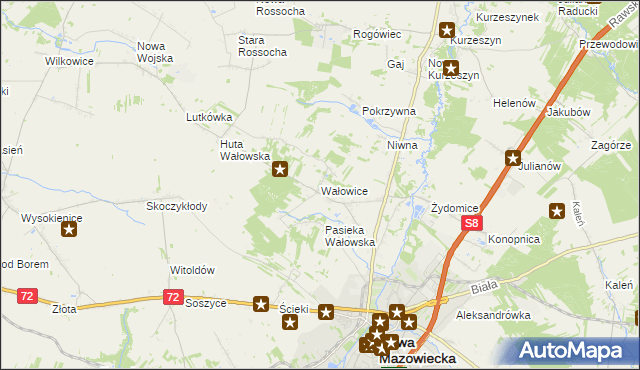 mapa Wałowice gmina Rawa Mazowiecka, Wałowice gmina Rawa Mazowiecka na mapie Targeo