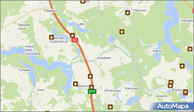 mapa Waplewo gmina Olsztynek, Waplewo gmina Olsztynek na mapie Targeo