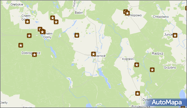 mapa Warnice gmina Dębno, Warnice gmina Dębno na mapie Targeo