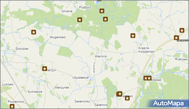 mapa Warnino gmina Biesiekierz, Warnino gmina Biesiekierz na mapie Targeo