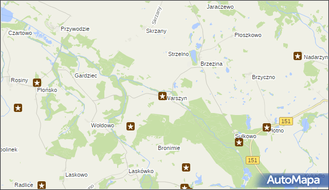 mapa Warszyn gmina Dolice, Warszyn gmina Dolice na mapie Targeo