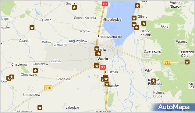 mapa Warta powiat sieradzki, Warta powiat sieradzki na mapie Targeo