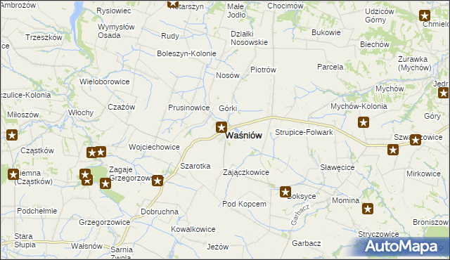 mapa Waśniów, Waśniów na mapie Targeo