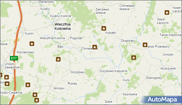 mapa Wąsosze gmina Wieczfnia Kościelna, Wąsosze gmina Wieczfnia Kościelna na mapie Targeo