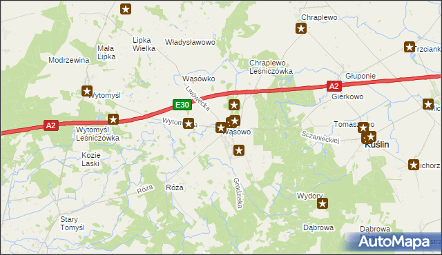 mapa Wąsowo, Wąsowo na mapie Targeo