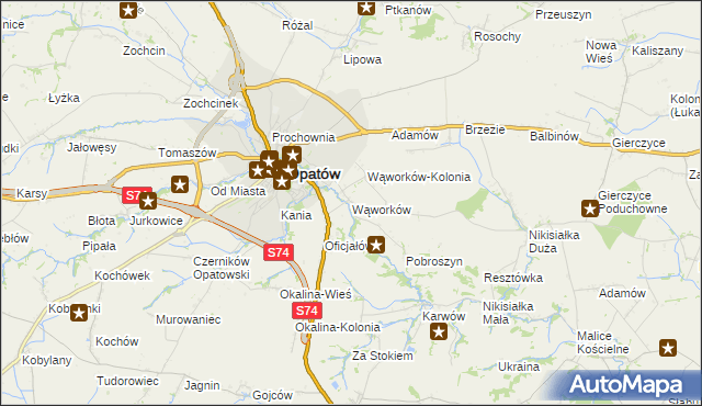 mapa Wąworków, Wąworków na mapie Targeo