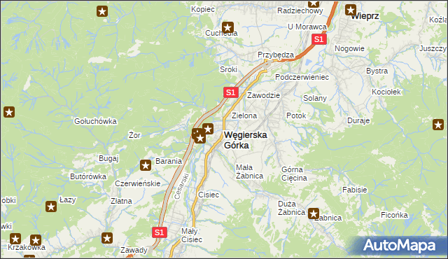 mapa Węgierska Górka, Węgierska Górka na mapie Targeo