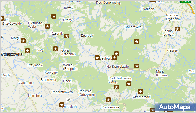 mapa Węglówka gmina Korczyna, Węglówka gmina Korczyna na mapie Targeo