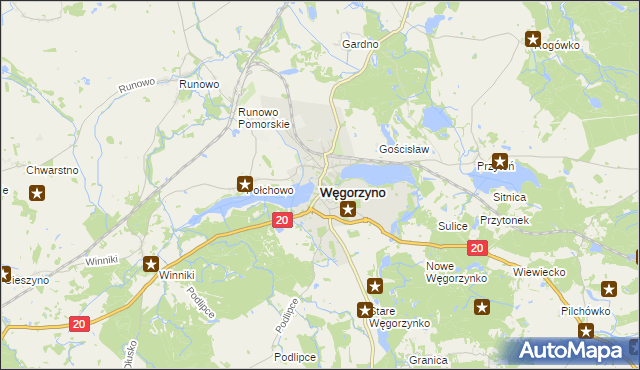 mapa Węgorzyno, Węgorzyno na mapie Targeo