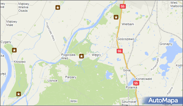 mapa Węgry gmina Sztum, Węgry gmina Sztum na mapie Targeo