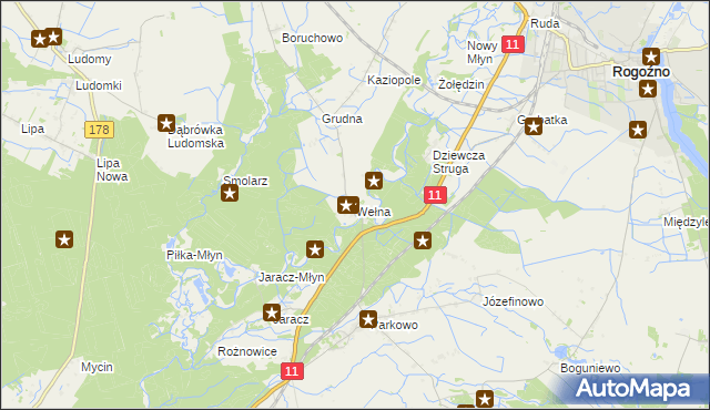 mapa Wełna gmina Rogoźno, Wełna gmina Rogoźno na mapie Targeo