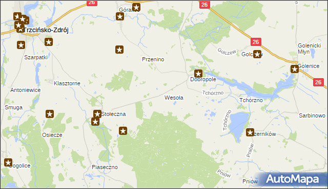 mapa Wesoła gmina Trzcińsko-Zdrój, Wesoła gmina Trzcińsko-Zdrój na mapie Targeo