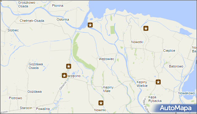 mapa Wężowiec gmina Nowy Dwór Gdański, Wężowiec gmina Nowy Dwór Gdański na mapie Targeo