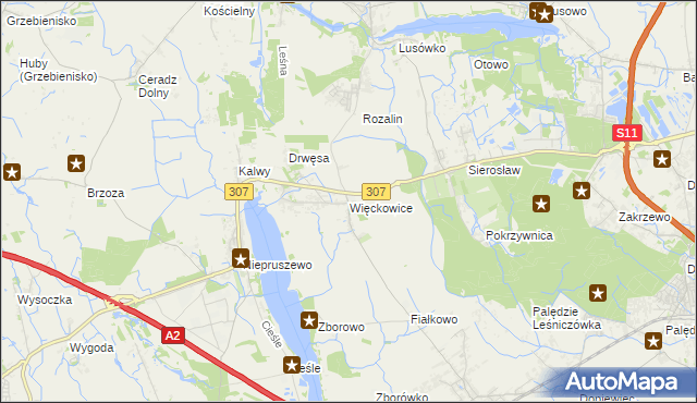 mapa Więckowice gmina Dopiewo, Więckowice gmina Dopiewo na mapie Targeo