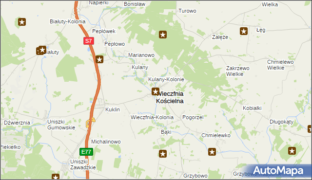 mapa Wieczfnia Kościelna, Wieczfnia Kościelna na mapie Targeo