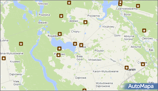 mapa Wiele gmina Karsin, Wiele gmina Karsin na mapie Targeo