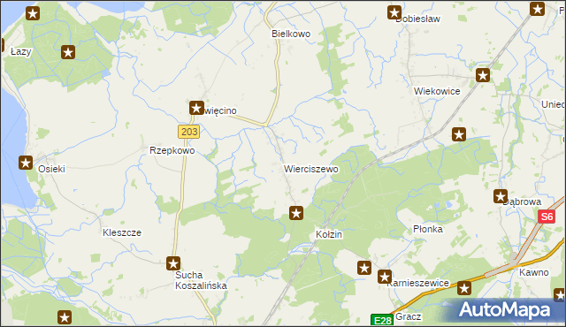 mapa Wierciszewo gmina Sianów, Wierciszewo gmina Sianów na mapie Targeo