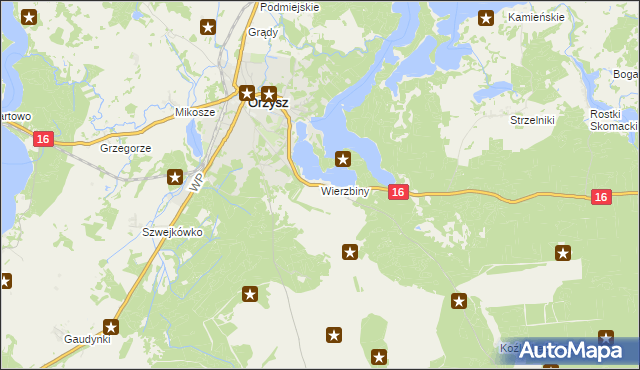 mapa Wierzbiny gmina Orzysz, Wierzbiny gmina Orzysz na mapie Targeo