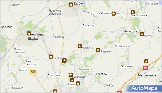 mapa Wierzbna gmina Żarów, Wierzbna gmina Żarów na mapie Targeo