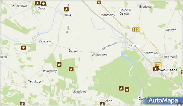 mapa Wierzbowo gmina Iłowo-Osada, Wierzbowo gmina Iłowo-Osada na mapie Targeo