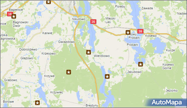 mapa Wierzbowo gmina Mrągowo, Wierzbowo gmina Mrągowo na mapie Targeo