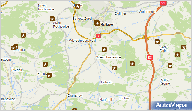 mapa Wierzchosławice gmina Bolków, Wierzchosławice gmina Bolków na mapie Targeo