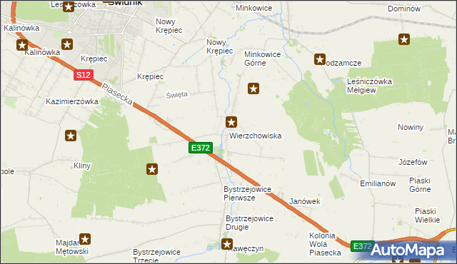 mapa Wierzchowiska gmina Piaski, Wierzchowiska gmina Piaski na mapie Targeo