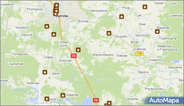 mapa Wierzchowisko gmina Żarnów, Wierzchowisko gmina Żarnów na mapie Targeo