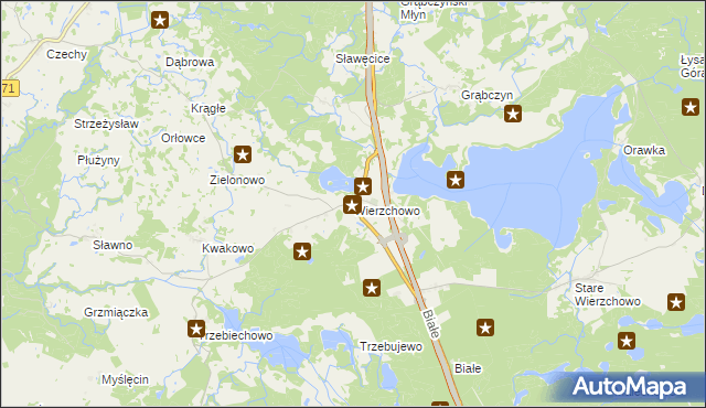 mapa Wierzchowo gmina Szczecinek, Wierzchowo gmina Szczecinek na mapie Targeo