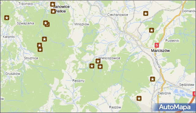 mapa Wieściszowice, Wieściszowice na mapie Targeo
