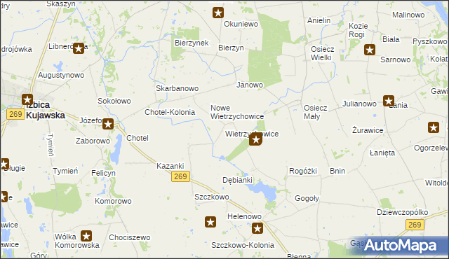 mapa Wietrzychowice gmina Izbica Kujawska, Wietrzychowice gmina Izbica Kujawska na mapie Targeo