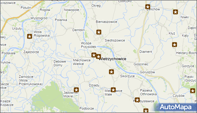 mapa Wietrzychowice powiat tarnowski, Wietrzychowice powiat tarnowski na mapie Targeo