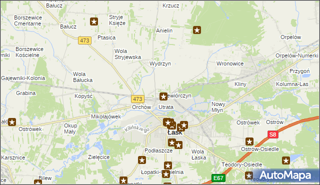 mapa Wiewiórczyn gmina Łask, Wiewiórczyn gmina Łask na mapie Targeo