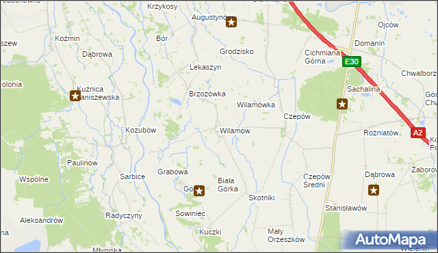 mapa Wilamów gmina Uniejów, Wilamów gmina Uniejów na mapie Targeo