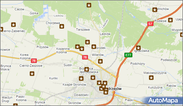 mapa Wilanów gmina Jędrzejów, Wilanów gmina Jędrzejów na mapie Targeo