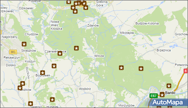 mapa Wilcza gmina Kłodzko, Wilcza gmina Kłodzko na mapie Targeo