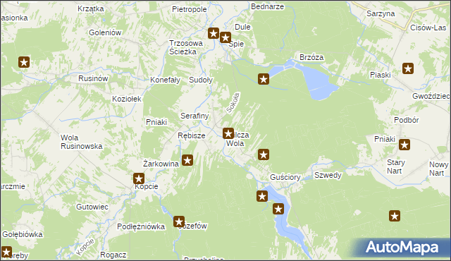 mapa Wilcza Wola gmina Dzikowiec, Wilcza Wola gmina Dzikowiec na mapie Targeo