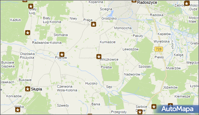 mapa Wilczkowice gmina Radoszyce, Wilczkowice gmina Radoszyce na mapie Targeo