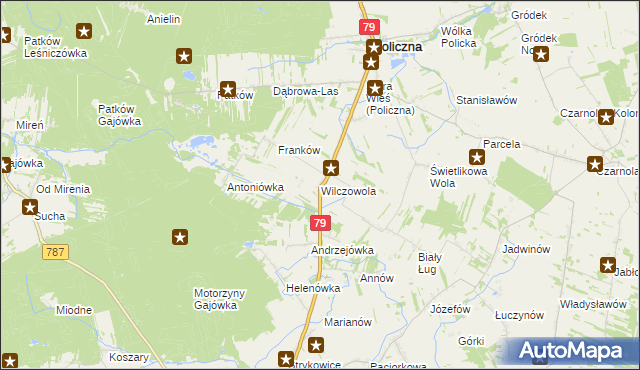 mapa Wilczowola gmina Policzna, Wilczowola gmina Policzna na mapie Targeo