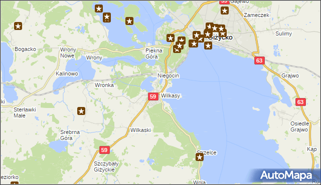 mapa Wilkasy gmina Giżycko, Wilkasy gmina Giżycko na mapie Targeo