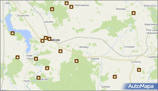mapa Wilkasy gmina Wieliczki, Wilkasy gmina Wieliczki na mapie Targeo