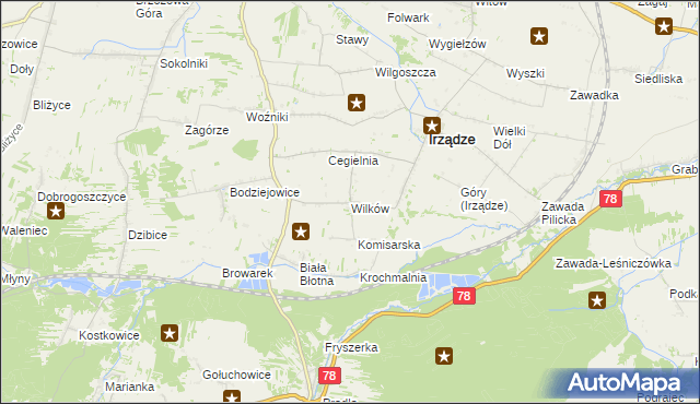 mapa Wilków gmina Irządze, Wilków gmina Irządze na mapie Targeo