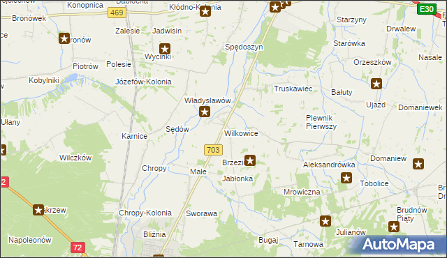 mapa Wilkowice gmina Wartkowice, Wilkowice gmina Wartkowice na mapie Targeo