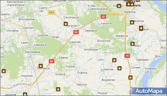 mapa Wincentów gmina Góra Kalwaria, Wincentów gmina Góra Kalwaria na mapie Targeo