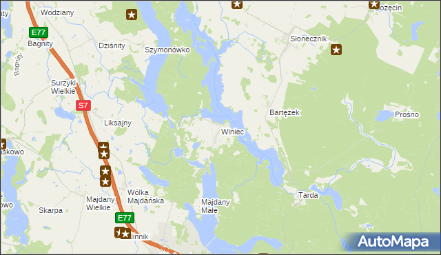 mapa Winiec, Winiec na mapie Targeo