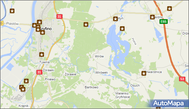 mapa Wirów gmina Gryfino, Wirów gmina Gryfino na mapie Targeo